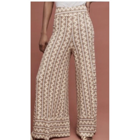 NWT Farm Rio Anthropologie Striped Wide Leg Palazzo Pants Size L High Rise